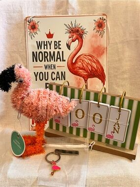 Pink Flamingo Desk Decor Bundle- Flamingo Calendar & More